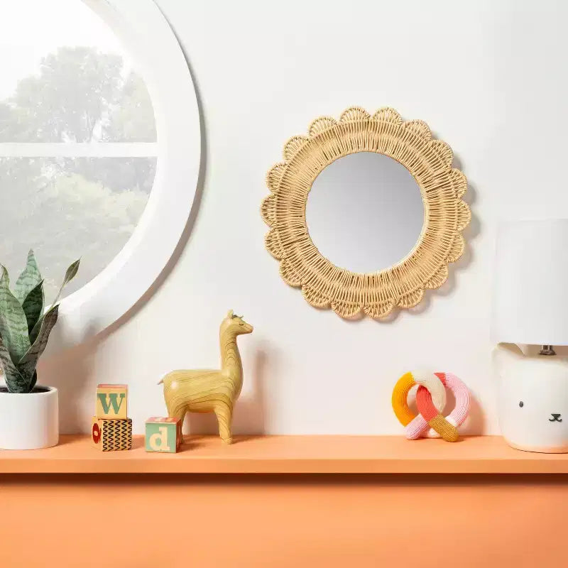 Espejo de pared de ratán Sunburst blanco roto - Individual