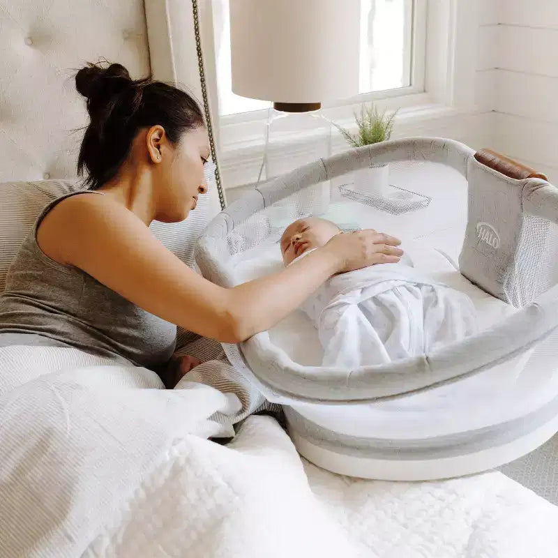 HALO BassiNest Swivel Sleeper Luxe - Tweed Gris Paloma: Altura Ajustable, Marco Metálico, Relleno de Espuma de Poliuretano