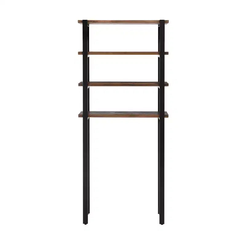Estante de 4 baldas de madera natural y metal negro para inodoro