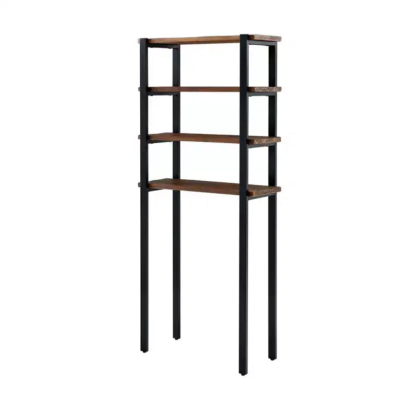 Estante de 4 baldas de madera natural y metal negro para inodoro