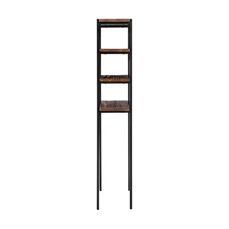Estante de 4 baldas de madera natural y metal negro para inodoro