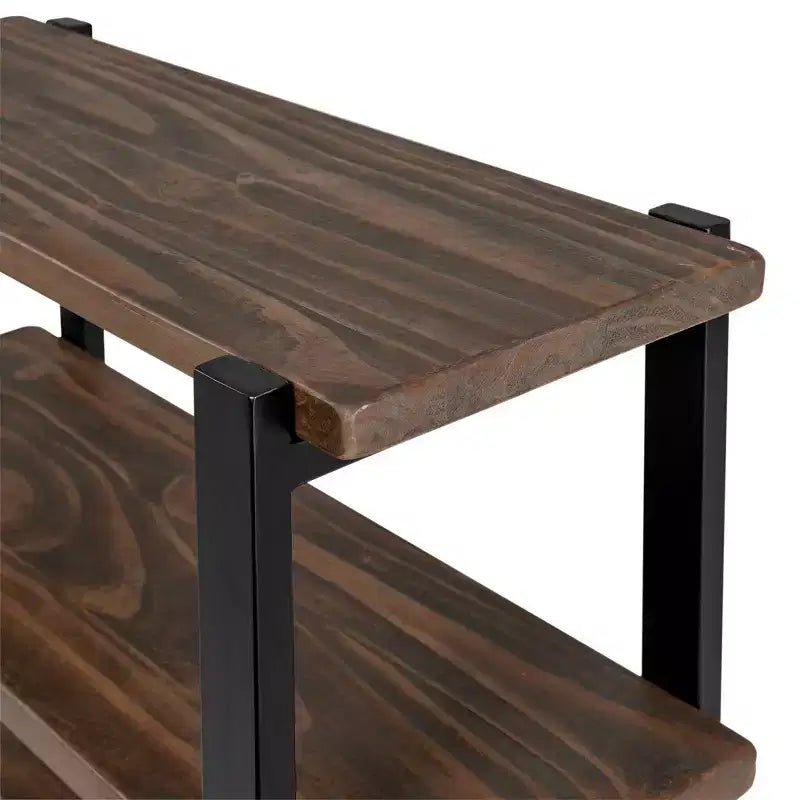 Estante de 4 baldas de madera natural y metal negro para inodoro
