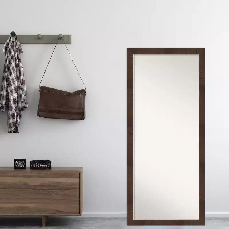 Espejo de pared de cuerpo entero, nogal marrón – Individual, rectangular, de montaje en pared