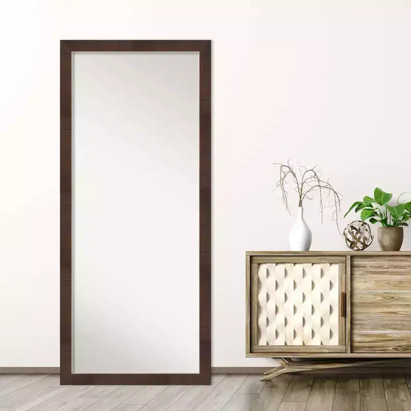 Espejo de pared de cuerpo entero, nogal marrón – Individual, rectangular, de montaje en pared