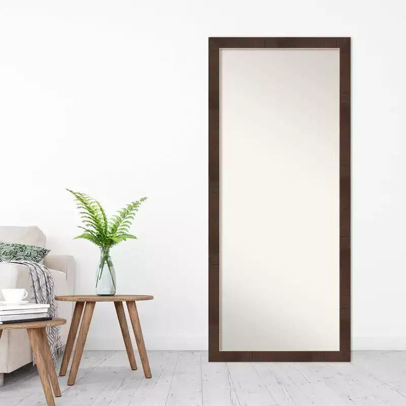 Espejo de pared de cuerpo entero, nogal marrón – Individual, rectangular, de montaje en pared