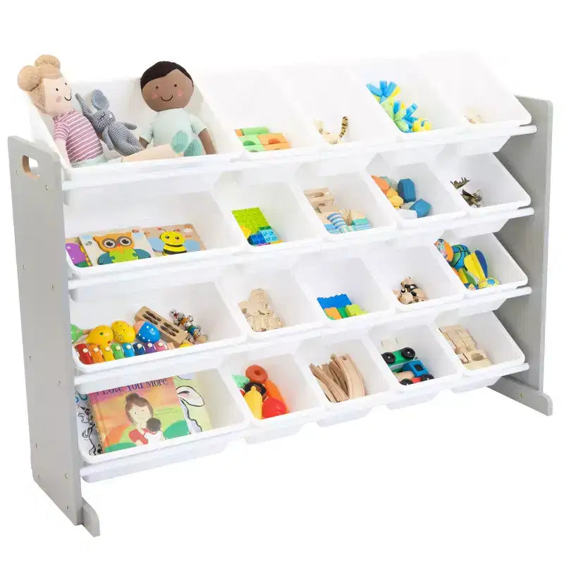 Organizador de juguetes infantil multicolor de 4 niveles con 20 compartimentos, gris/blanco, para mayores de 3 años