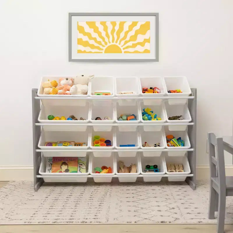 Organizador de juguetes infantil multicolor de 4 niveles con 20 compartimentos, gris/blanco, para mayores de 3 años