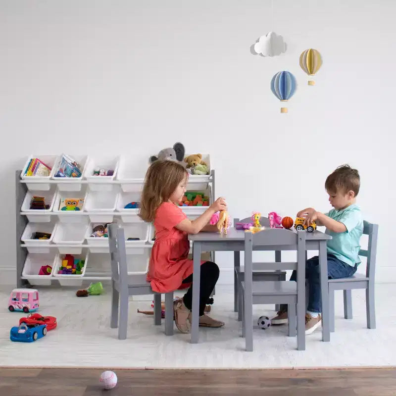 Organizador de juguetes infantil multicolor de 4 niveles con 20 compartimentos, gris/blanco, para mayores de 3 años