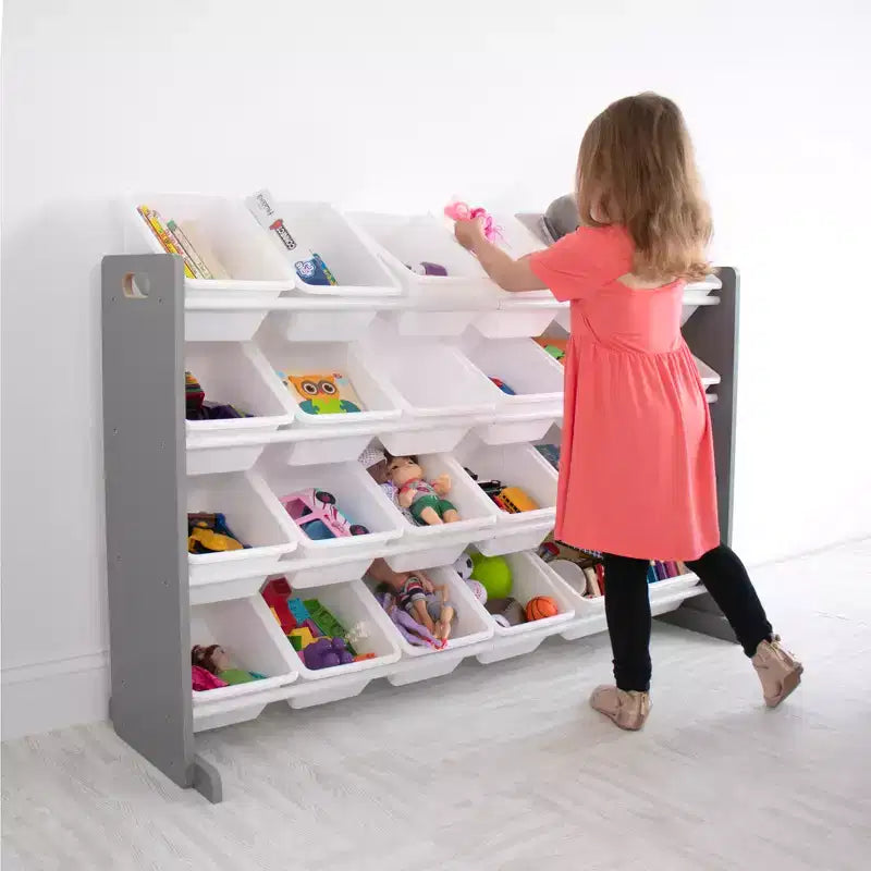 Organizador de juguetes infantil multicolor de 4 niveles con 20 compartimentos, gris/blanco, para mayores de 3 años