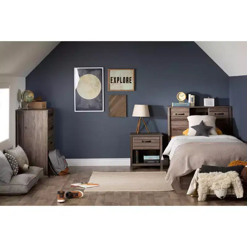 Cama plataforma doble Fall Oak con 3 cajones de almacenamiento