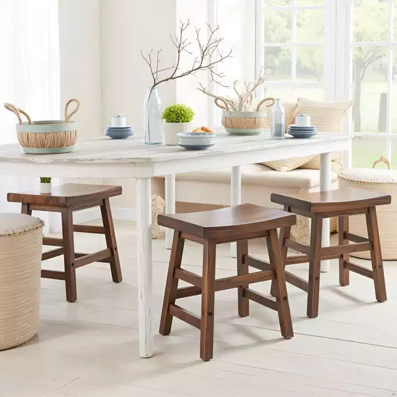 Taburete rectangular sin respaldo de madera de acacia natural, 1 asiento