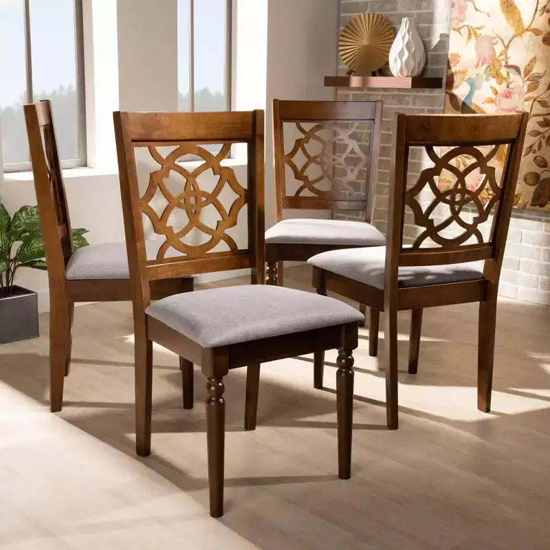 Set of 4 Lylah Dining Chair Gray/Walnut - Baxton Studio: Square Frame, Ring-Turned Legs, Polyester Upholstery