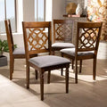 Set of 4 Lylah Dining Chair Gray/Walnut - Baxton Studio: Square Frame, Ring-Turned Legs, Polyester Upholstery
