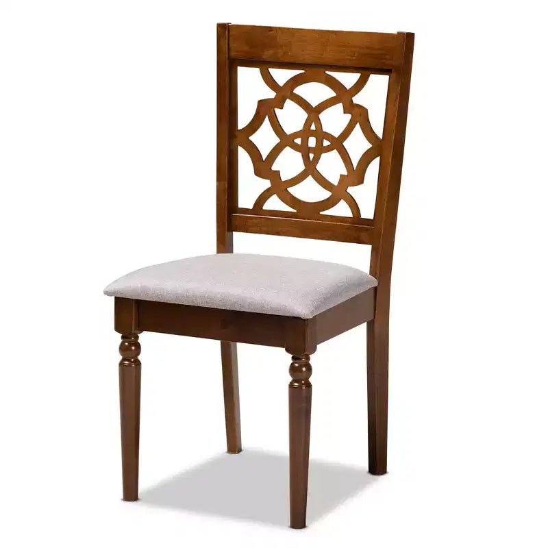 Silla de comedor sin brazos tapizada en gris y nogal, juego de 4