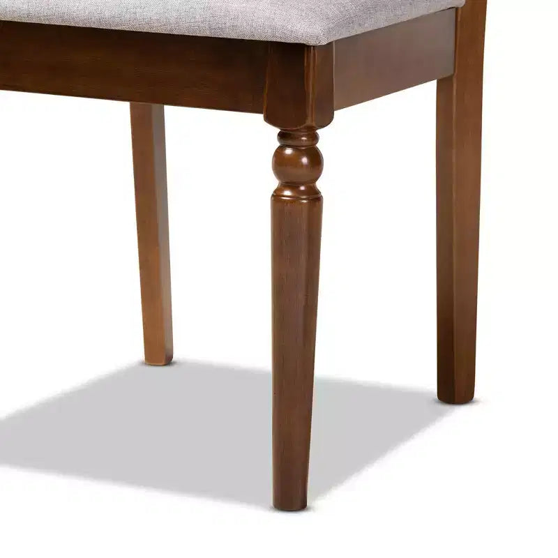 Silla de comedor sin brazos tapizada en gris y nogal, juego de 4