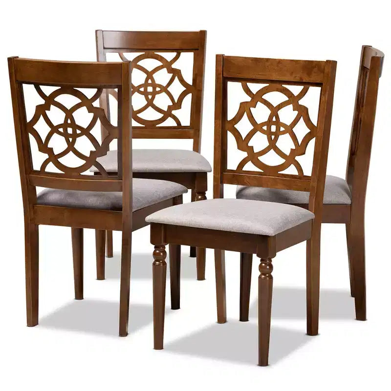 Silla de comedor sin brazos tapizada en gris y nogal, juego de 4