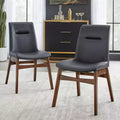 Buylateral Set of 2 Vance Mid Century Modern Vegan Leather Dining Chair Black: Mid Century, Vegan Leather, Rubberwood Base, Walnut Finish