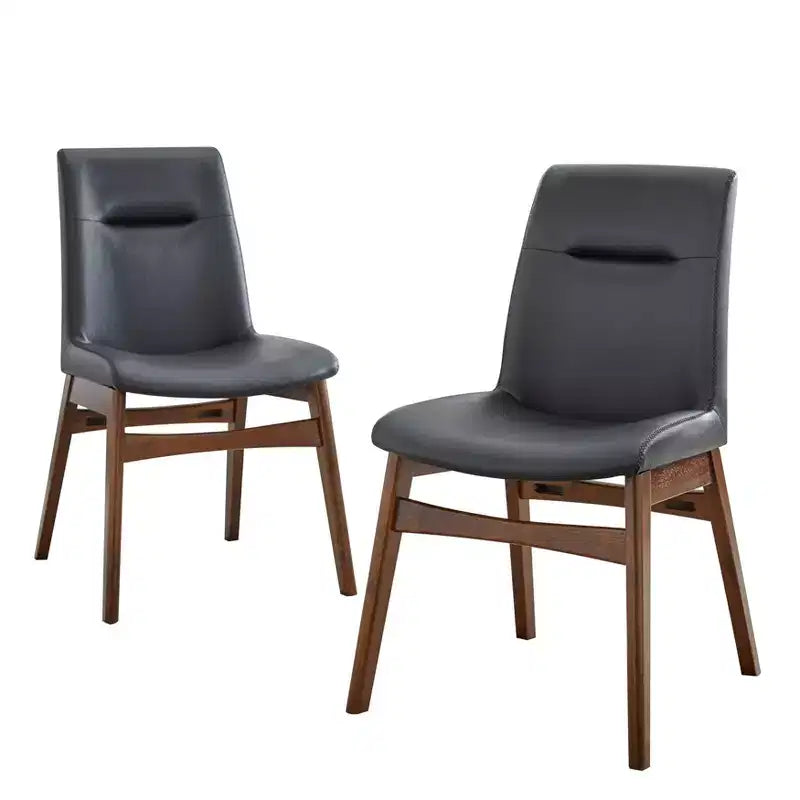 Silla de comedor sin brazos de piel sintética negra, estilo de mediados de siglo, juego de 2