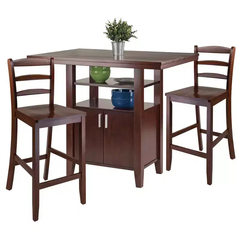 Juego de comedor de altura de mostrador de 3 piezas en color marrón para 4 personas