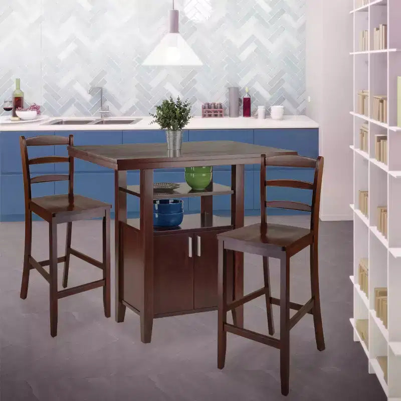 Juego de comedor de altura de mostrador de 3 piezas en color marrón para 4 personas