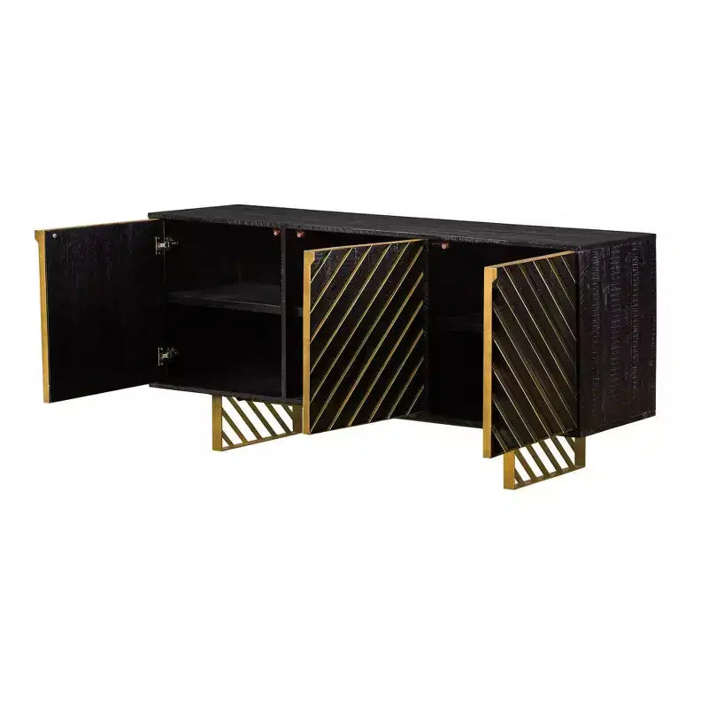 Mueble de TV negro de 3 puertas para televisores de hasta 60 pulgadas