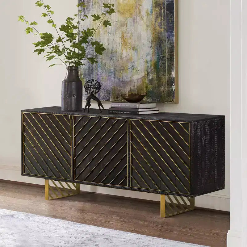 Mueble de TV negro de 3 puertas para televisores de hasta 60 pulgadas