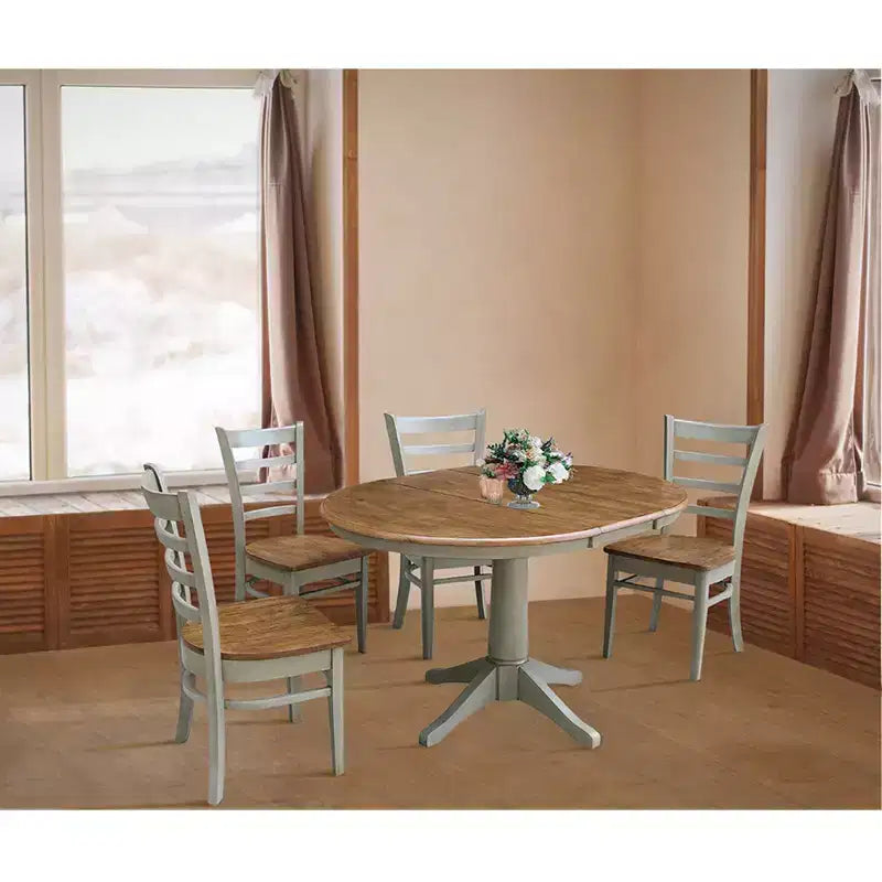 Juego de mesa de comedor redonda extensible, color nogal americano, para 4 personas