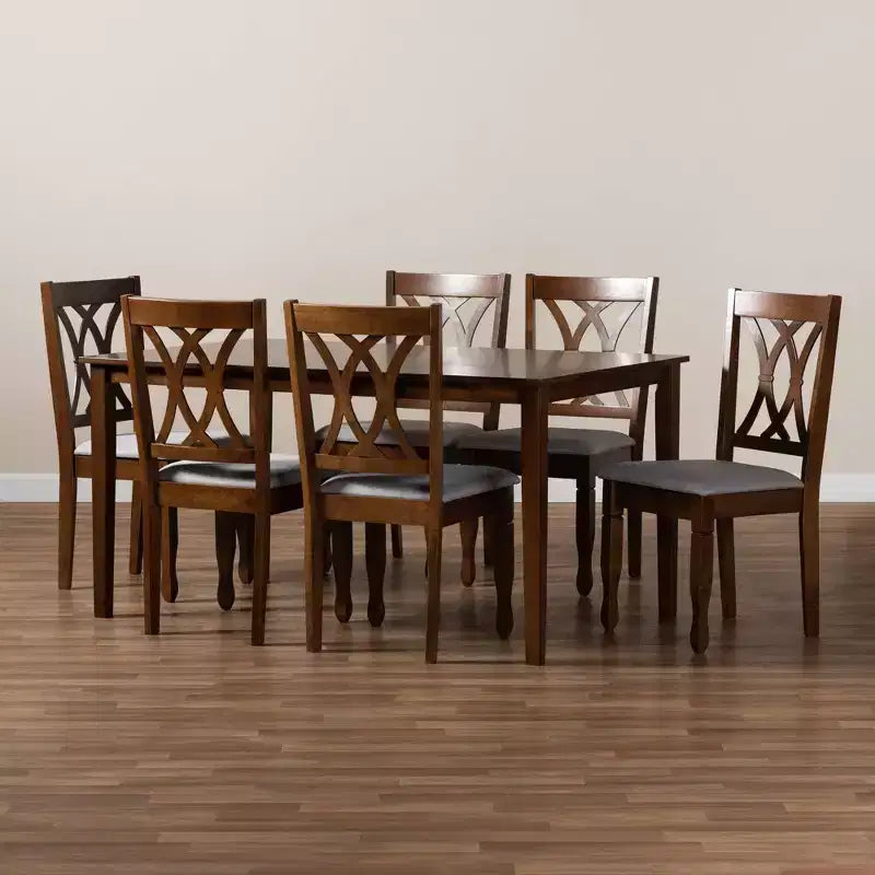 Juego de comedor rectangular de 7 piezas Nogal Marrón y Gris – Para 6 personas