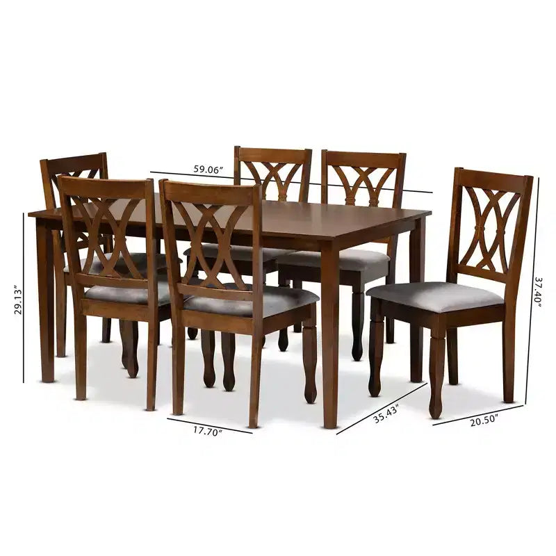 Juego de comedor rectangular de 7 piezas Nogal Marrón y Gris – Para 6 personas