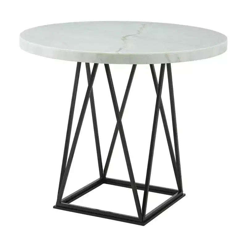 Mesa de comedor redonda con pedestal de mármol blanco - 4 asientos, base de metal gris
