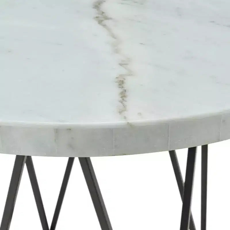 Mesa de comedor redonda con pedestal de mármol blanco - 4 asientos, base de metal gris
