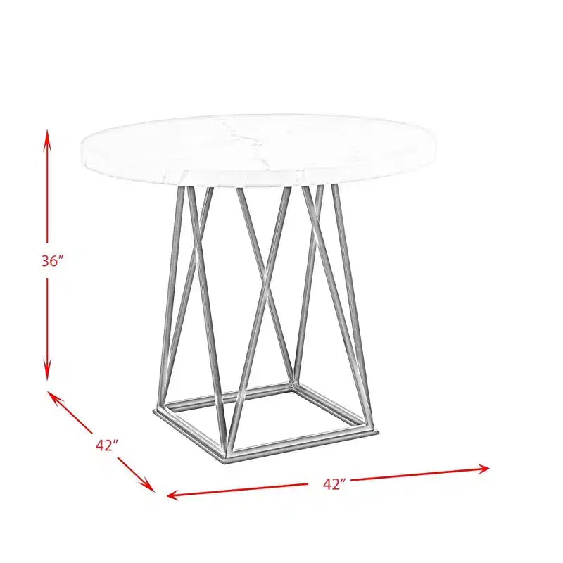Mesa de comedor redonda con pedestal de mármol blanco - 4 asientos, base de metal gris