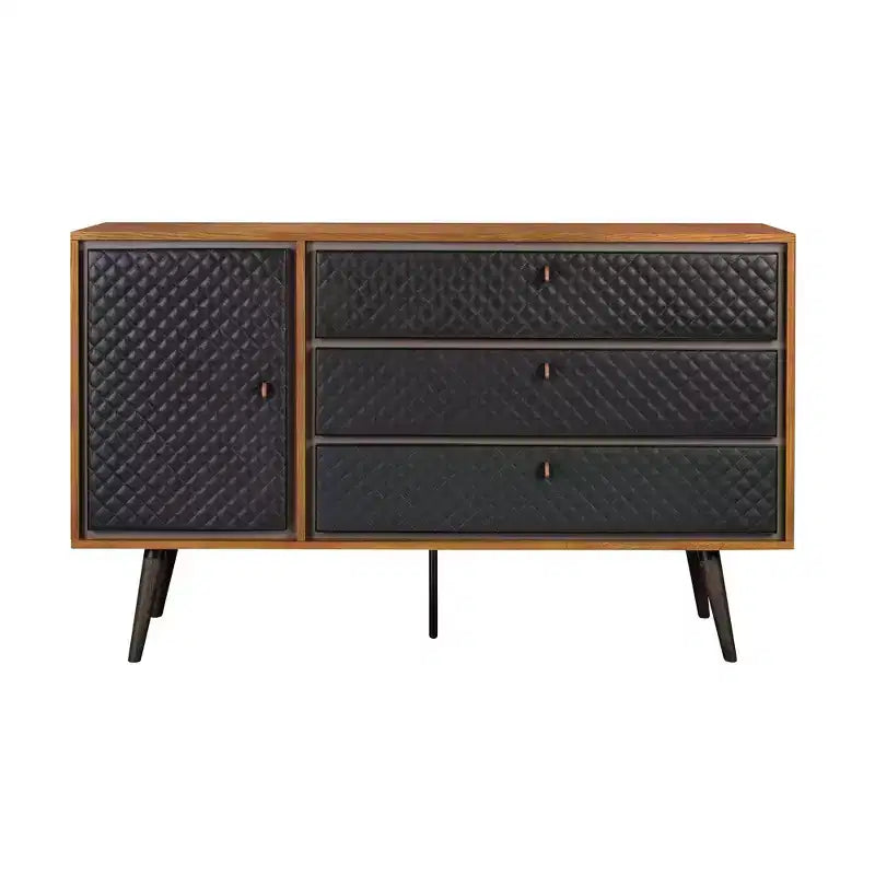 Coco Dresser Rustic Oak/Brown - Armen Living: Modern Storage, Faux Leather Detail, Soft Close