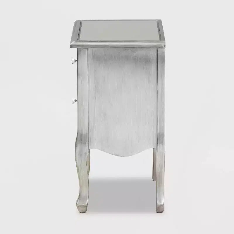 Mesa Auxiliar Plateada con Espejo de 2 Cajones (1 persona)