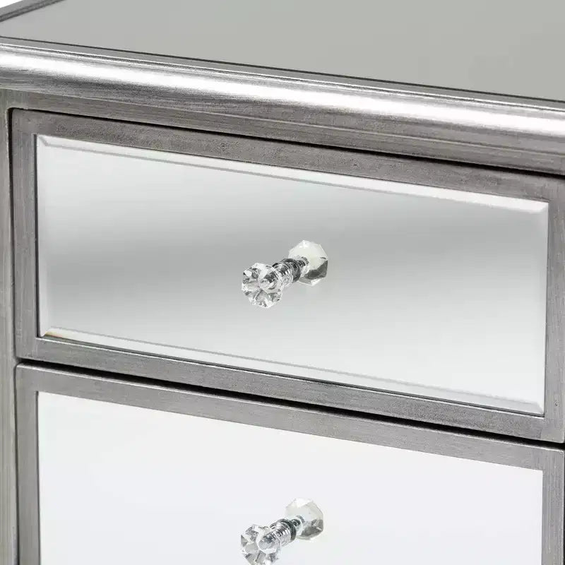 Mesa Auxiliar Plateada con Espejo de 2 Cajones (1 persona)