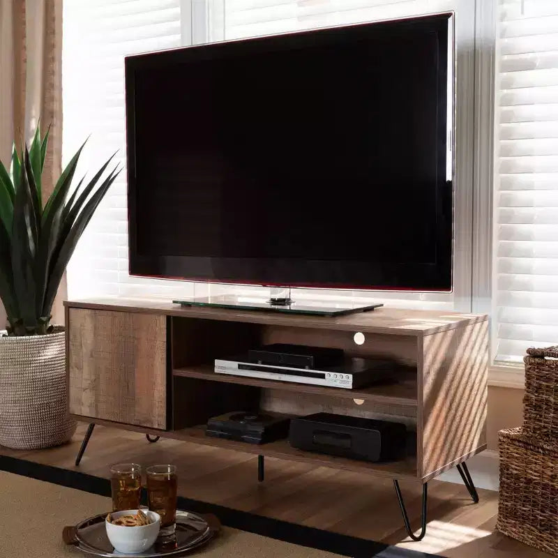 Mueble de TV rústico de roble con 1 puerta para televisores de hasta 50 pulgadas