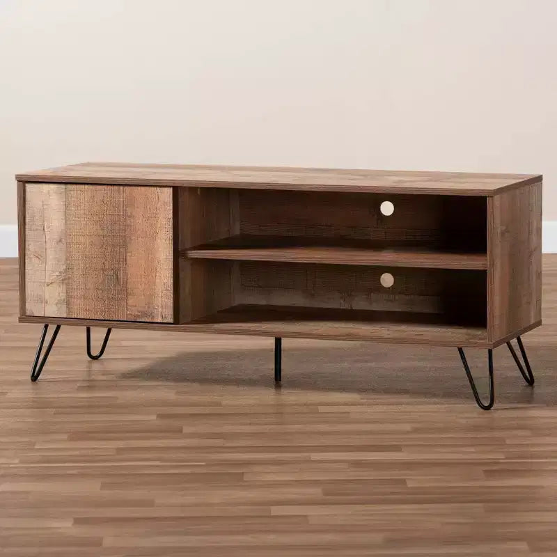 Mueble de TV rústico de roble con 1 puerta para televisores de hasta 50 pulgadas