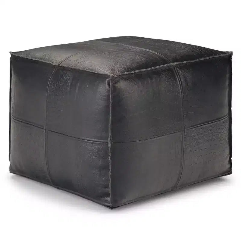 WyndenHall Dennie Square Pouf Black : Mid-Century Modern Leather Upholstered, No Assembly, 250lbs Capacity