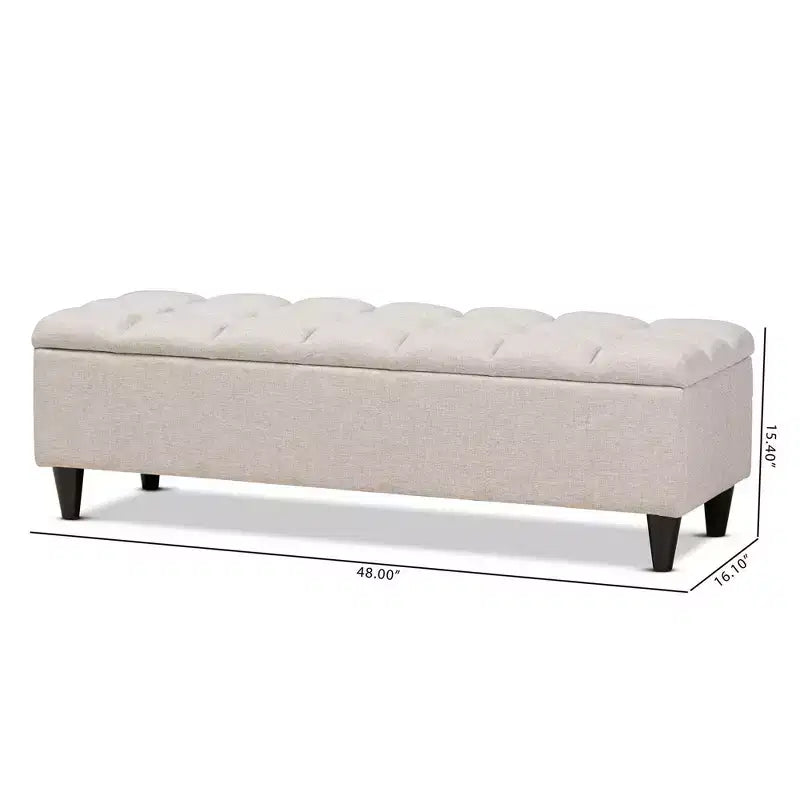 Puf otomano de almacenamiento con tapa elevable, tapizado capitoné color crema - 1 asiento