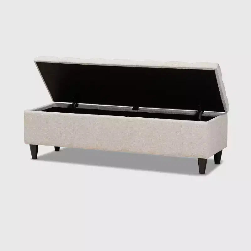 Puf otomano de almacenamiento con tapa elevable, tapizado capitoné color crema - 1 asiento