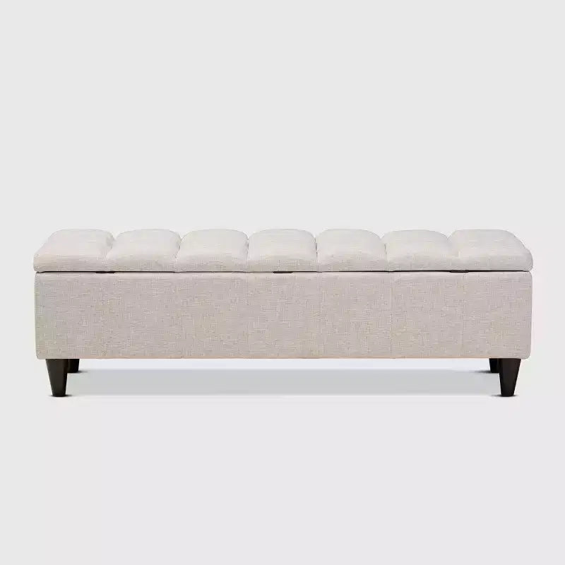 Puf otomano de almacenamiento con tapa elevable, tapizado capitoné color crema - 1 asiento