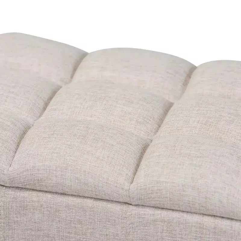 Puf otomano de almacenamiento con tapa elevable, tapizado capitoné color crema - 1 asiento
