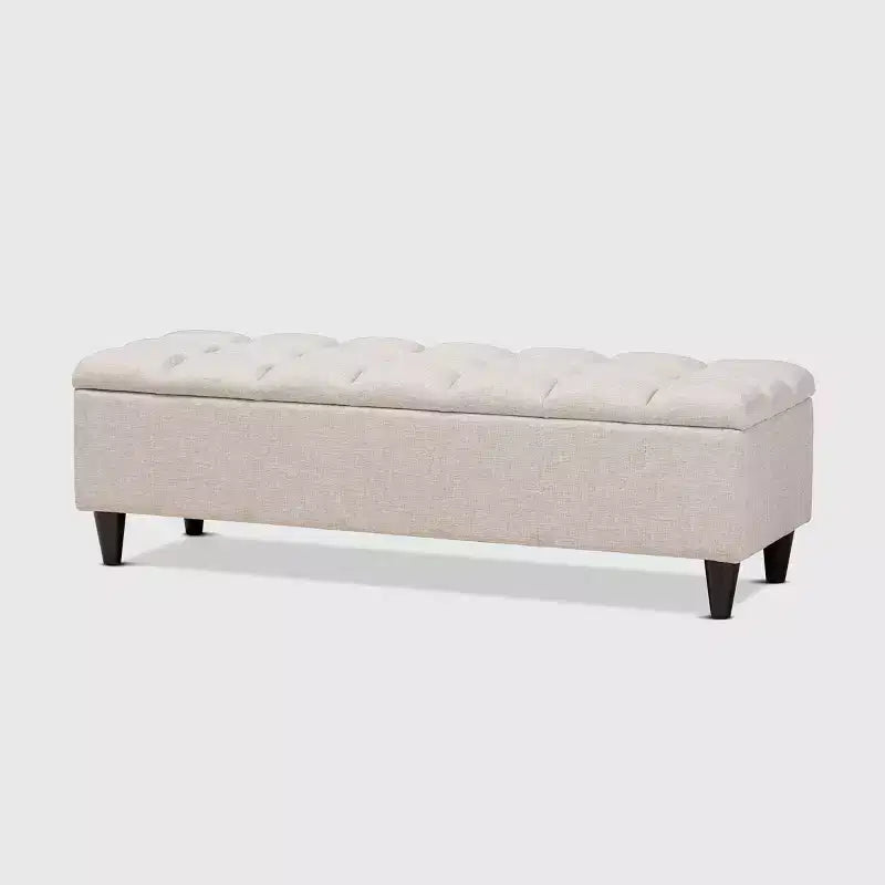 Puf otomano de almacenamiento con tapa elevable, tapizado capitoné color crema - 1 asiento