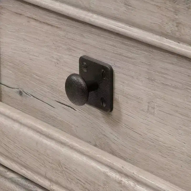 Escritorio ejecutivo en forma de L de roble hendido para 1 persona, acabado laminado