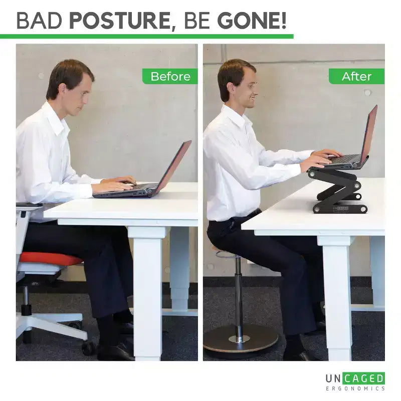 Soporte ajustable para computadora portátil de aluminio plateado – Usuario individual