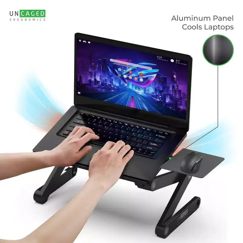 Soporte ajustable para computadora portátil de aluminio plateado – Usuario individual