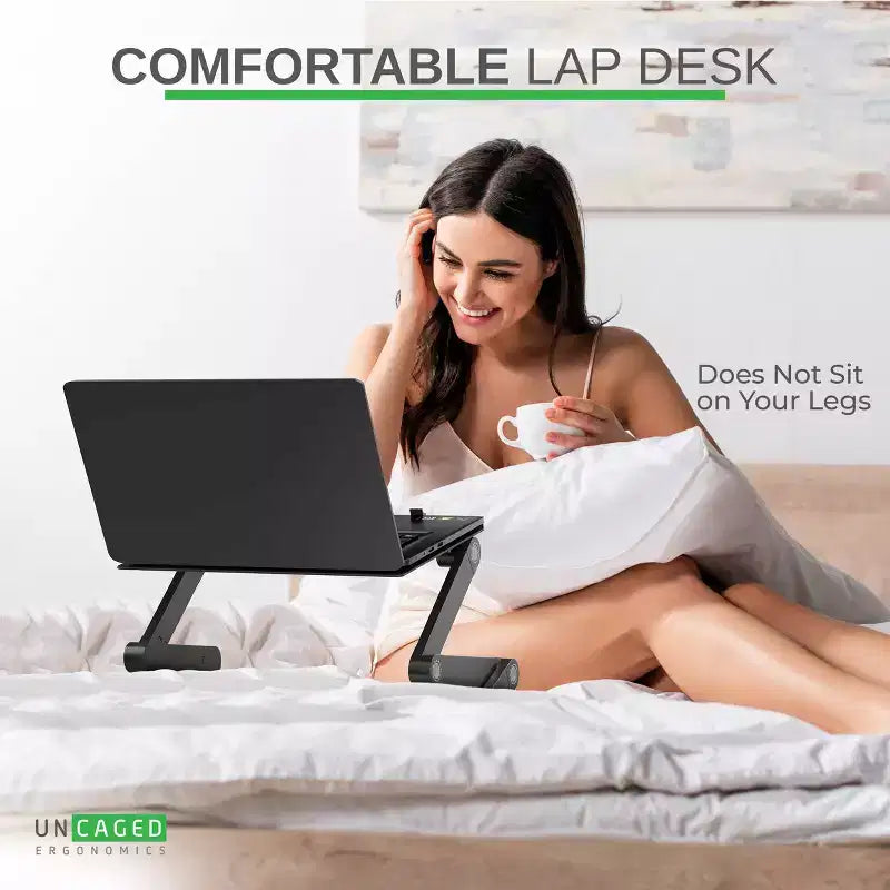 Soporte ajustable para computadora portátil de aluminio plateado – Usuario individual