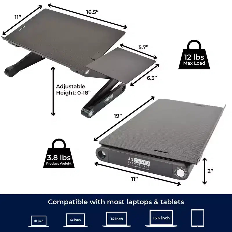 Soporte ajustable para computadora portátil de aluminio plateado – Usuario individual