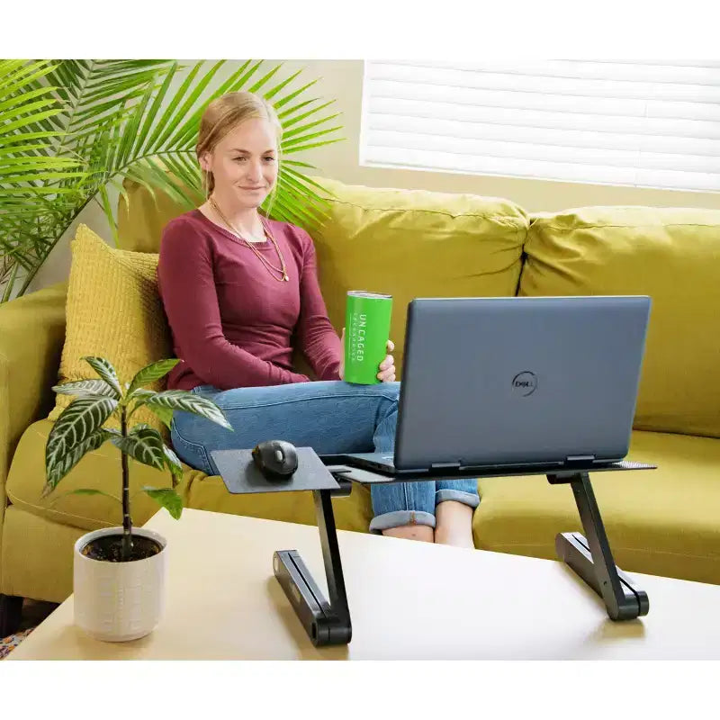 Soporte ajustable para computadora portátil de aluminio plateado – Usuario individual