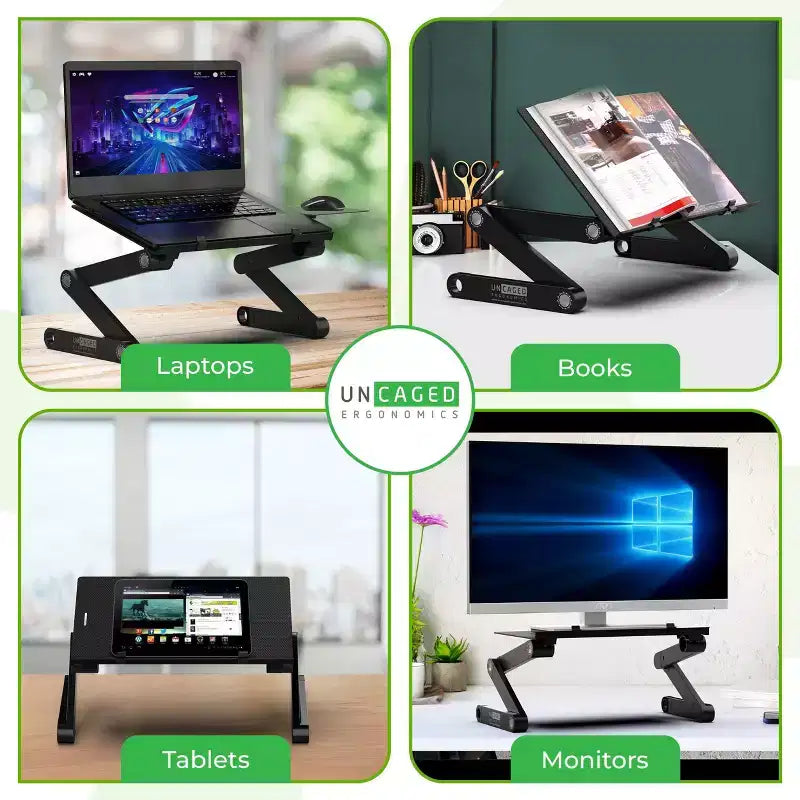 Soporte ajustable para computadora portátil de aluminio plateado – Usuario individual